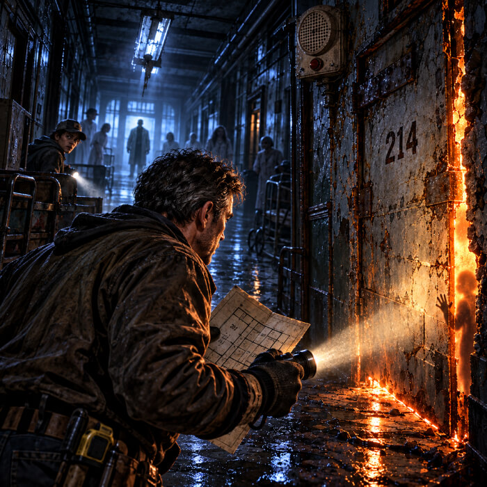 Behind Room 214 - Paranormal Night Shift Urban Legend Story Cover Art